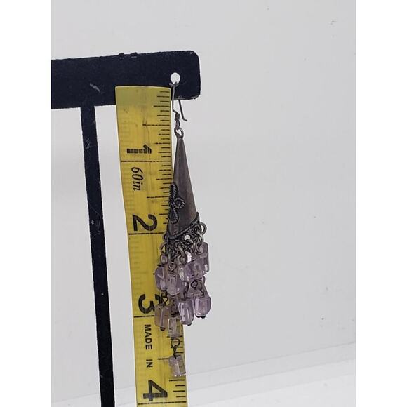Vintage Silver Amethyst Earrings Chandelier Long Dangle Ethnic Tribal Movement - Picture 9 of 10